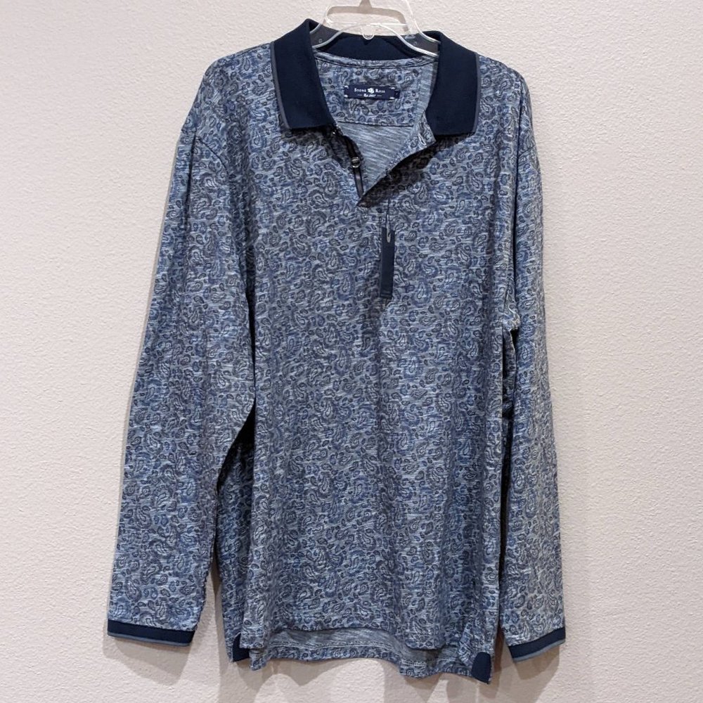 NWT - Stone Rose Men's Paisley Printed Long Sleeve Polo Top (Size: 7)